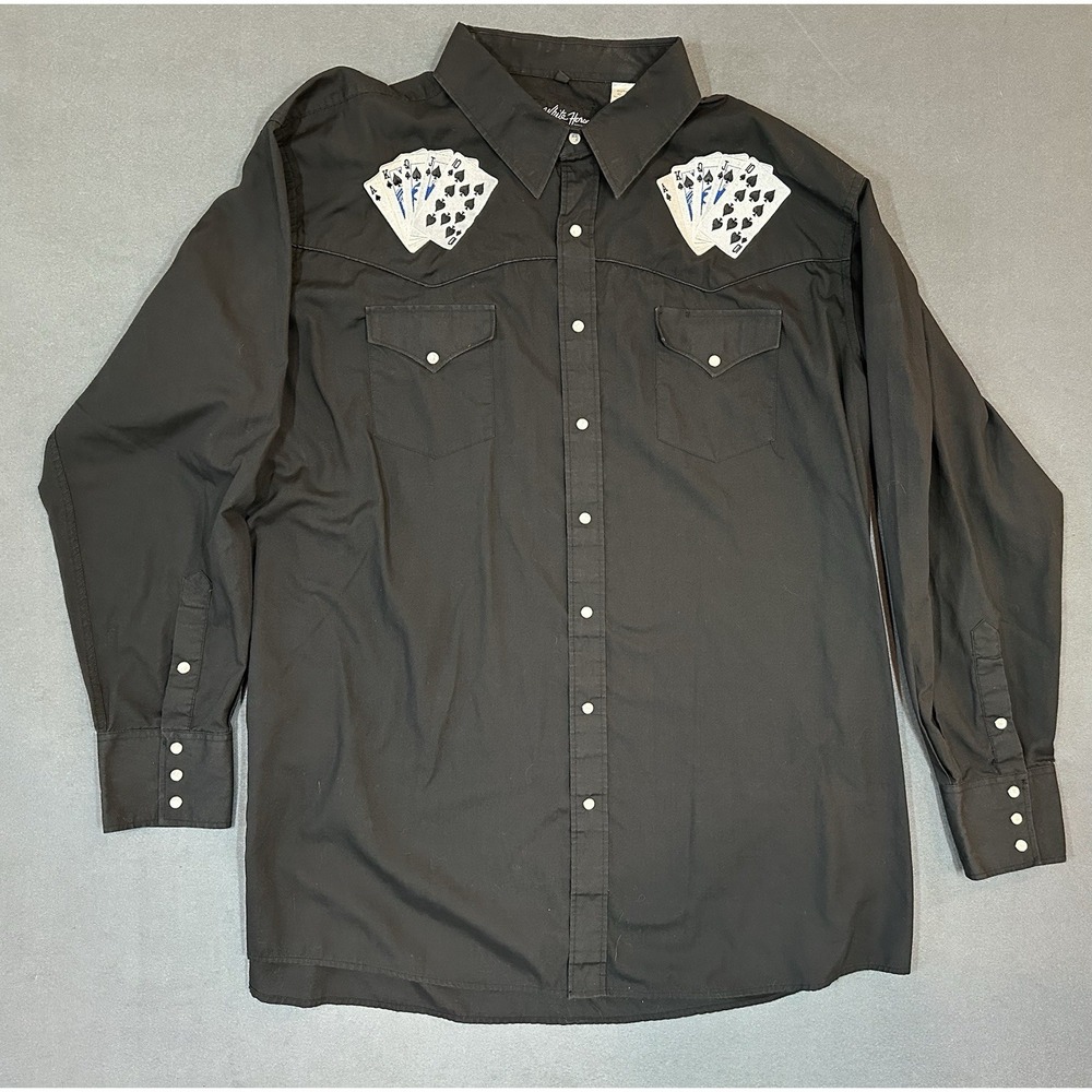 White Horse Pearl Snap Shirt Mens Spade Poker Card Royal Flush F2 Size XXL
